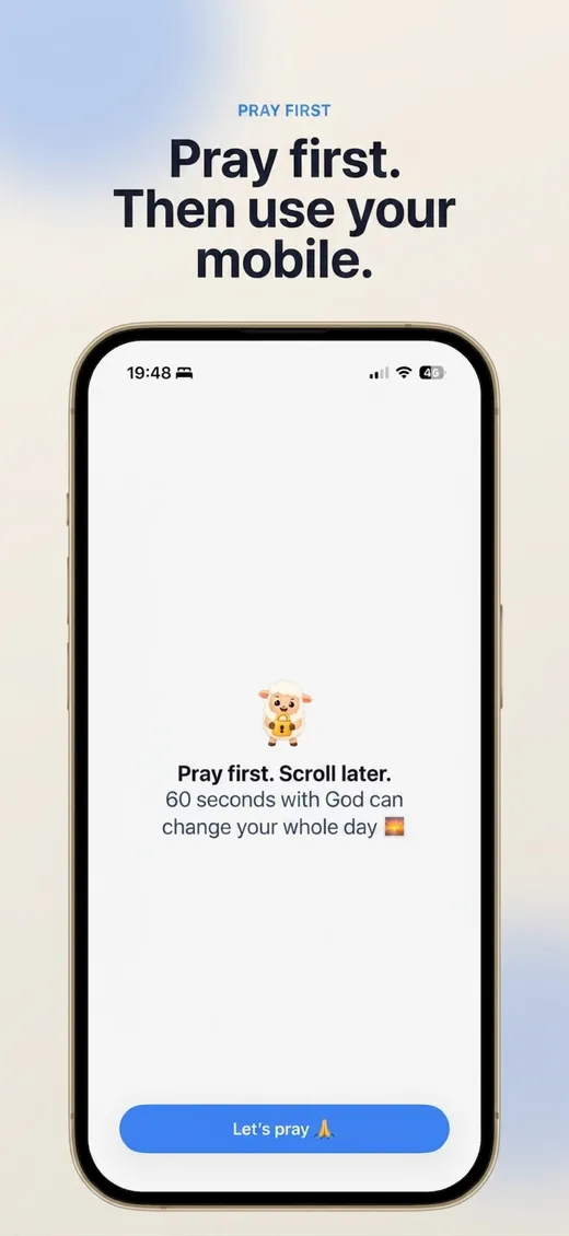 La app Faithlocked mostrando una invitación a rezar antes de abrir las apps que distraen